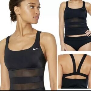 Women’s Nike Standard Mesh Solid Edge V-Back Tankini 2-Piece Swimsuit Black NEW